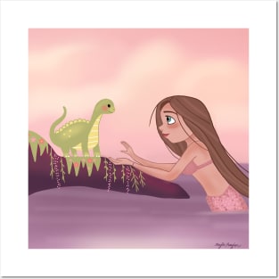 Mermaid and dinosaur Posters and Art